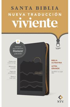Image of Biblia NTV Ultrafina Letra Grande con Filament Símil Piel Gris Letra Roja Cierre