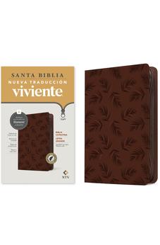 Image of Biblia NTV Ultrafina Letra Grande con Filament Símil Piel Palmera Café Índice Letra Roja Cierre