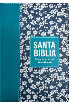 Image of Biblia RVR 1960 Compacta Símil Piel Flores Azul Verde