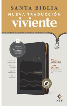 Image of Biblia NTV Ultrafina Letra Grande con Filament Símil Piel Gris Índice Letra Roja Cierre