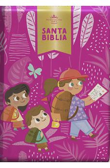 Image of Biblia RVR 1960 Interactiva para Niños Letra Grande Rosa Símil Piel Con Cierre