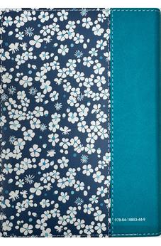 Image of Biblia RVR 1960 Compacta Símil Piel Flores Azul Verde