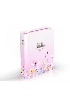 Image of Biblia RVR 1960 Compacta Letra Grande 11 puntos Símil Piel Rosa Flores con Cierre y Índice