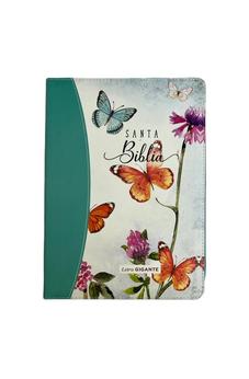 Image of Biblia RVR 1960 Letra Gigante Símil Piel Mariposas Turquesa con Índice y Cierre