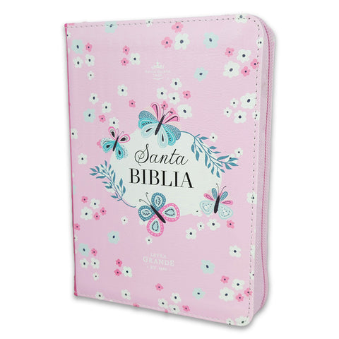 Image of Biblia RVR 1960 Compacta Mariposas y Flores Símil Piel con Índice y Cierre