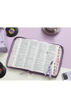 Image of Biblia RVR 1960 Súper Gigante Jardin Lila Canto Pintado Cierre Índice Símil Piel