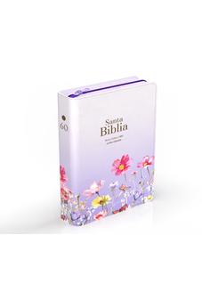 Image of Biblia RVR 1960 Compacta Letra Grande 11 puntos Símil Piel Lila Flores con Cierre y Índice