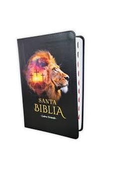 Image of Biblia RVR 1960 Tamaño Manual Letra Grande Colección Supreme Negro León Cruces Símil Piel