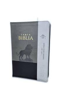 Image of Biblia RVR 1960 Letra Súper Gigante Colección Ágora Inspiración León Negro Gris Símil Piel Cierre Índice