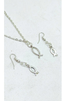 Image of Collar con Aretes Plateados y de Madera