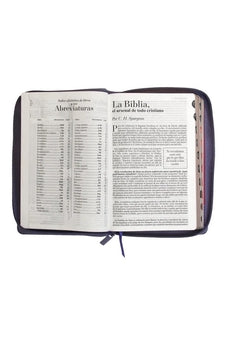 Image of Biblia RVR 1960 Letra Grande Tamaño Manual Símil Piel Duotono Lila Morado con Índice y Cierre