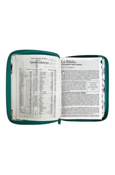 Image of Biblia RVR 1960 Letra Gigante Símil Piel Mariposas Turquesa con Índice y Cierre