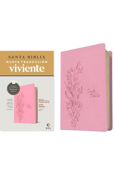 Image of Biblia NTV Referencia Central Letra Grande con Filament  Símil Piel Rosa Letra Roja