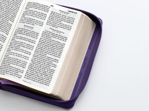 Image of Biblia RVR 1960 Compacta Lila Hojas Primavera Símil Piel con Cierre