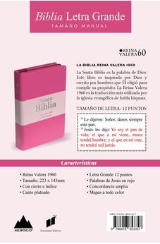 Biblia RVR 1960 Letra Grande Tamaño Manual Tricolor Fucsia Palo Rosa Fucsia con Cierre e Índice