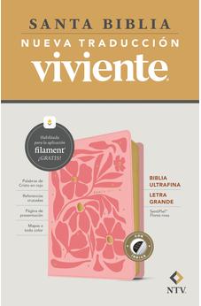 Image of Biblia NTV Ultrafina  Letra Grande con Filament Símil Piel Flores Rosa Índice Letra Roja