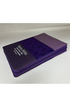 Biblia RVR 1960 Letra Súper Gigante Tricolor Lila Morado Negro Símil Piel con Índice con Cierre