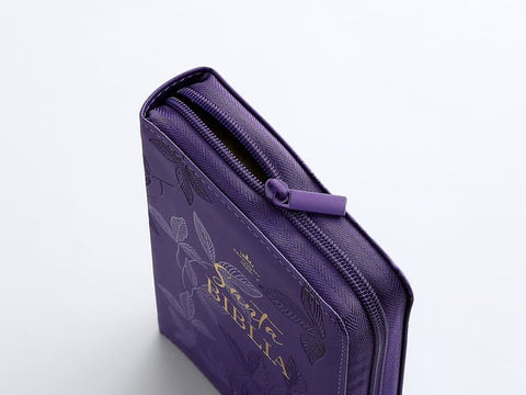 Image of Biblia RVR 1960 Compacta Lila Hojas Primavera Símil Piel con Cierre