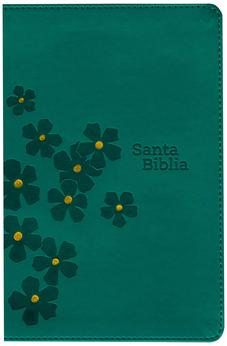 Biblia NTV Compacta Letra Gigante con Filament Símil Piel Turquesa Floral Índice Letra Roja