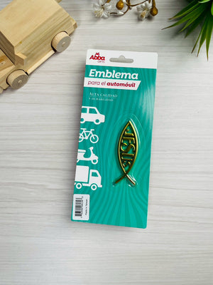 Emblema para Auto 8 cm Icthus con Jesús. Dorado