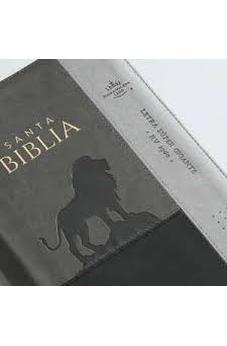 Image of Biblia RVR 1960 Letra Súper Gigante Colección Ágora Inspiración León Negro Gris Símil Piel Cierre Índice