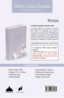Biblia RVR 1960 Letra Grande Tamaño Manual Símil Piel Lavanda