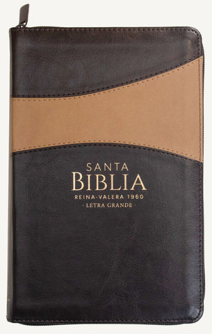 Image of Biblia RVR 1960 Letra Grande Tamaño Manual Símil Piel Duotono Café con Índice y Cierre