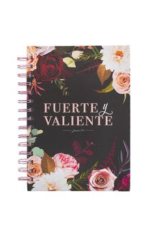 Diario Espiral Negro Floral Fuerte y Valiente Jos 1:9