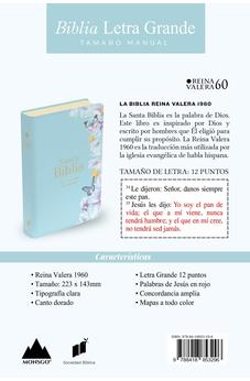 Biblia RVR 1960 Letra Grande Tamaño Manual Símil Piel Azul Claro