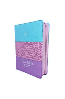 Image of Biblia RVR 1960 Letra Grande Compacta 11 puntos Tricolor Azul Rosa Lila Símil Piel con Índice con Cierre