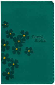 Biblia NTV Compacta Letra Gigante con Filament Símil Piel Turquesa Floral Letra Roja