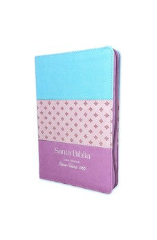 Biblia RVR 1960 Letra Grande Tamaño Manual Símil Piel Tricolor Azul Rosa Lila con Índice con Cierre