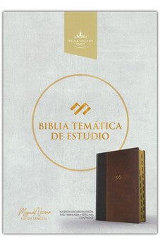 Image of Biblia RVR 1960 de Estudio Temática Miguel Nuñez Piel Marrón Oscuro Marron con Índice