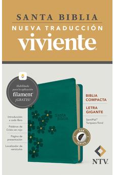 Image of Biblia NTV Compacta Letra Gigante con Filament Símil Piel Turquesa Floral Índice Letra Roja