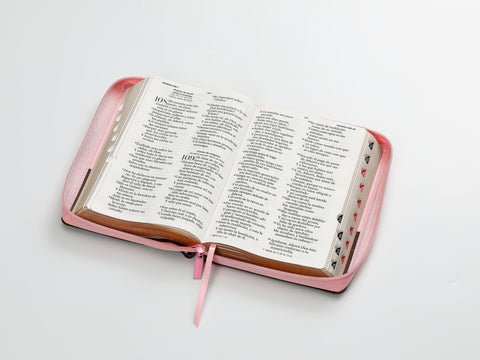 Image of Biblia RVR 1960 Letra Gigante Tricolor Café Rosa Mariposas Símil Piel con Índice y Cierre