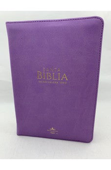 Image of Biblia RVR 1960 Compacta Letra Grande Lila Símil Piel con Cierre