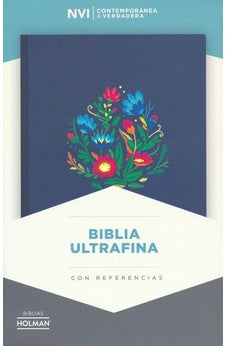 Biblia NVI Ultrafina Azul Bordado Sobre Tela con Índice