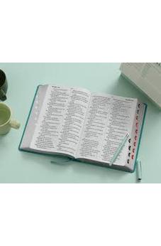 Image of Biblia RVR 1960 Letra Súper Gigante Turquesa Colección Éfeso con índice Floral Símil Piel