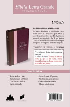 Image of Biblia RVR 1960 Letra Grande Tamaño Manual Tricolor Guinda Palo Rosa Marrón con Cierre e Índice