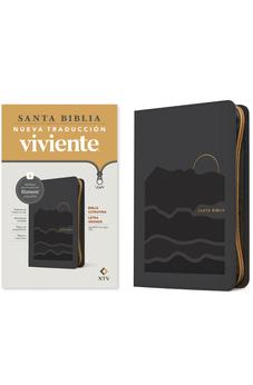 Image of Biblia NTV Ultrafina  Letra Grande con Filament Símil Piel Gris Letra Roja Cierre