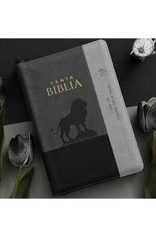 Image of Biblia RVR 1960 Letra Súper Gigante Colección Ágora Inspiración León Negro Gris Símil Piel Cierre Índice