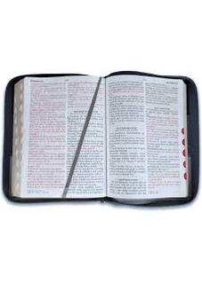 Biblia RVR 1960 Letra Gigante Tricolor Negro Gris Símil Piel con Índice y Cierre