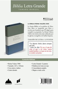 Biblia RVR 1960 Letra Grande Tamaño Manual Tricolor Gris Crema Azul con Cierre e Índice