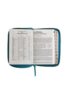 Image of Biblia RVR 1960 Letra Grande Tamaño Manual Símil Piel Duotone Turquesa Blanco con Índice con Cierre