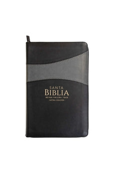 Image of Biblia RVR 1960 Letra Grande Tamaño Manual Símil Piel Duotone Negro Gris con Cierre