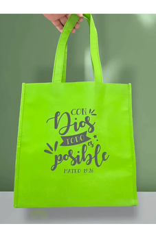 Image of Bolsa Tote Bag Verde con Dios Todo es Posible