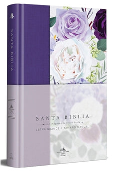 Biblia RVR 1960 Letra Grande Tamaño Manual Tapa DuraMorada con Flores