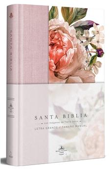 Biblia RVR 1960 Letra Grande Tamaño Manual Tapa Dura Rosada con Flores