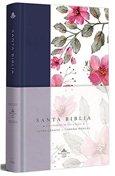 Biblia RVR 1960 Letra Grande Tamaño Manual Tapa Dura Azul con Flores