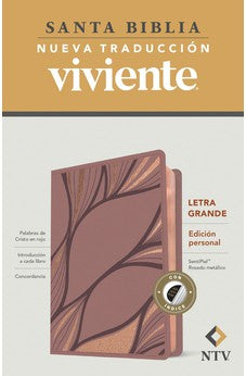 Image of Biblia NTV Letra Grande Tamaño Personal Rosado Metálico Símil Piel con Índice